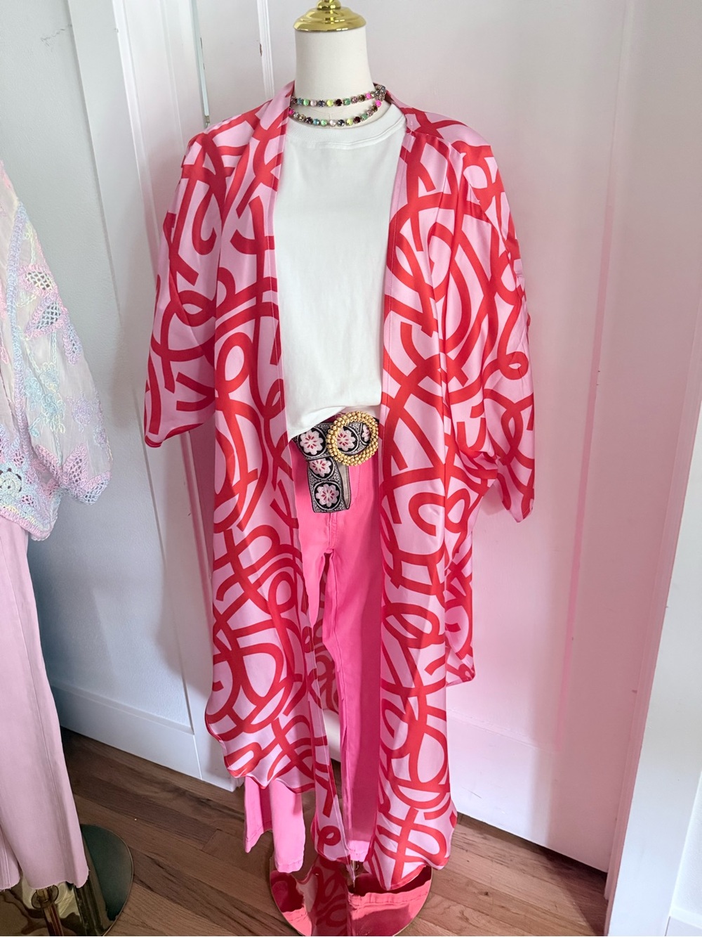 NWT Winton & Waits Pink & Red Long Kimono